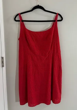 Old Navy Red Embroidered Eyelet Dress Size XL with pockets thumbnail 1