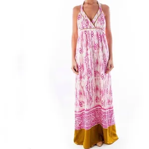 Loft Silk Ikat Tribal Print Maxi Dress Sundress Pink Cream Size‎ 2 thumbnail 2