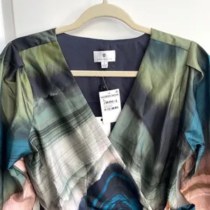 Socialite Olive Teal Abstract Marble Print Wrap Mini Dress WDR121749-N New Small thumbnail 4