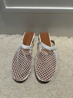White Mesh Fishnet Flat Mule Shoes Size 6 thumbnail 2