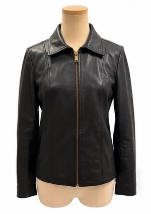Baccini Black Faux Leather Zip Front Jacket Small Realistic Leather Look thumbnail 1