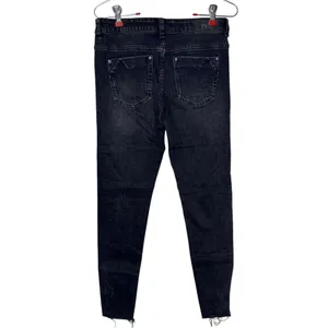 Zara Women's Jeans Ankle Zip Raw Hem Mid-Rise‎ Denim Fading Stretch Black Sz. 2 thumbnail 10