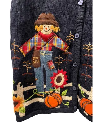 NWT Vtg Bobbie Brooks Fall Harvest Scarecrow Sweater Vest L Pumpkin Sunflower thumbnail 5