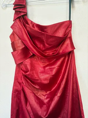 As U Wish Red Satin Rosette Mini Dress Size 7 Homecoming One Shoulder thumbnail 7