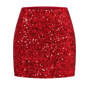 NWOT Red Sequin‎ Bodycon Mini Skirt Elastic Waist Stretch - Medium thumbnail 3