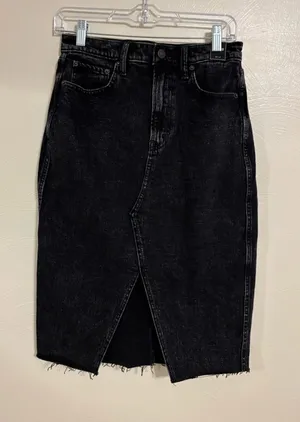 Abercrombie & Fitch Black Denim Midi Skirt Slit 27/4 thumbnail 1
