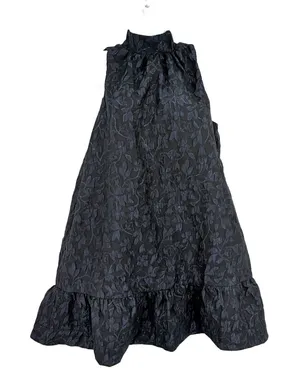 Scoop Black Jacquard Metallic Dress Sz M Bow Back Whimsigoth Dark Coquette Party thumbnail 1