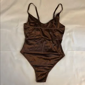Under Wire Satin Bodysuit Brown Women Size Small NWOT thumbnail 2
