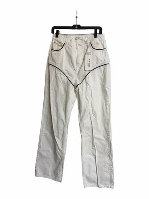 NWT NA-KD White Brown Trim Straight Leg Jeans thumbnail 3