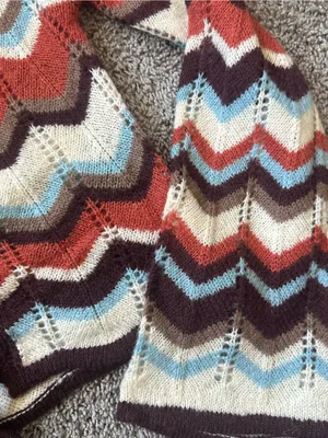 Le Lis Multicolor Chevron Lace-Up Cardigan in Cream, Rust, Burgundy & Light Blue thumbnail 3