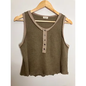 POL Henley Tank Top Womens Large Green Excellent Waffle Knit SMT1648 trendy thumbnail 2