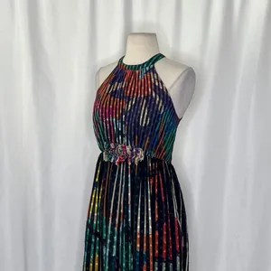 Anthropologie‎ GEISHA DESIGNS Kalinka Maxi Dress Halter Embellished Clip Dot 0 thumbnail 7