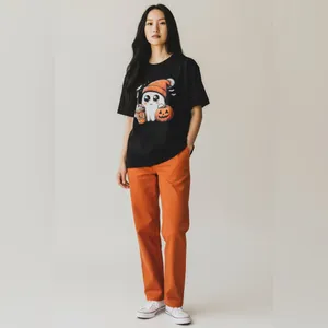 Pumpkin Boo Spice Black Short Sleeve Tee Shirt. Adorable Little Ghost & Pumpkins thumbnail 2