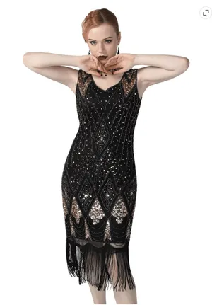 PrettyGuide Black Sequin Fringe Cocktail Dress Size M thumbnail 1