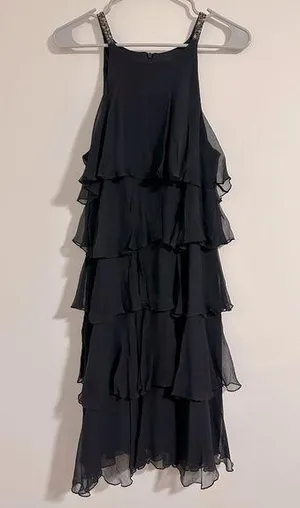BCBGMAXAZRIA vintage 90s tulle tiered ruffle black dress with sequin strap Y2K thumbnail 1