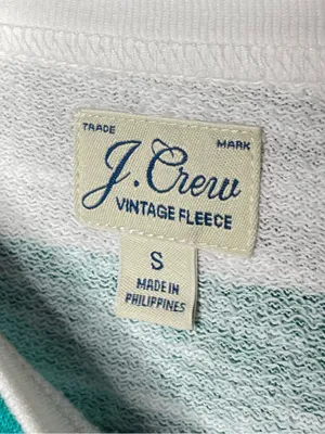 J.Crew Womens Vintage Fleece Stripe Sweatshirt Small Green White Oversized Coast thumbnail 4