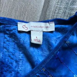 Blue Sequin Fitted Cap Sleeve Top Size L thumbnail 2