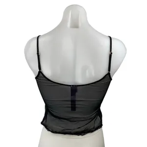 Savage x Fenty Black Rhinestone Logo Lace Sheer Mesh Cami Tank Crop Top Size XS thumbnail 4