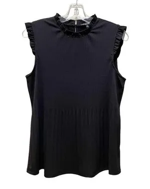 Adrianna Papell Ruffle Sleeveless Pleated Top Black Size Medium thumbnail 1