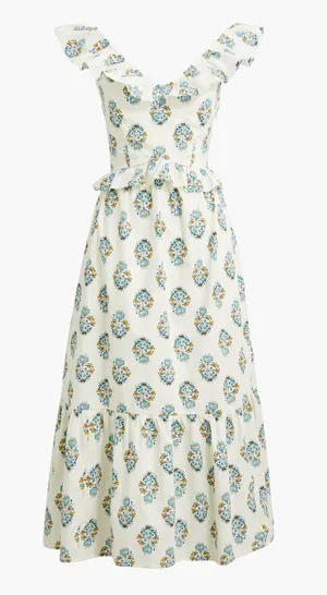 NWT J. Crew Size 8 Blue White Tiered Ruffle Floral Medallion Midi Dress NEW thumbnail 1