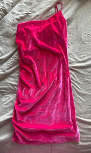 Velvet Pink Lucy in the Sky Dress One-Shoulder thumbnail 1