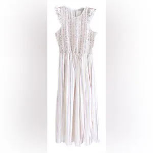 English Factory Smocked Flutter Cap Sleeve Stripes Dress thumbnail 2