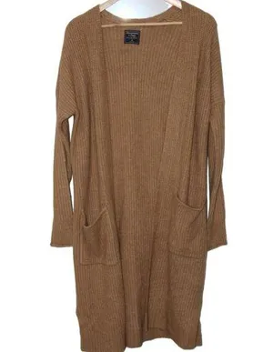 Womens Abercrombie & Fitch Brown Open Front Long Sleeves Cardigan Sweater Size M thumbnail 1