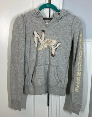 Gray Abercrombie & fitch Hoodie with NY Patch womens size xl slim fit y2k og A&F thumbnail 1
