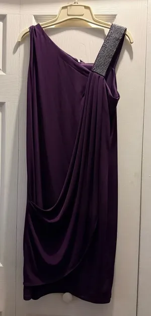 Karina Grimaldi One-Shoulder Purple Dress with Silver Accent thumbnail 1