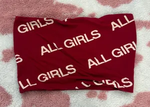 🔥 Y2K Red “ALL GIRLS” Graphic Bandeau Tube Top 🔥 Soft Stretchy Minimalist Streetwear 💋 thumbnail 3
