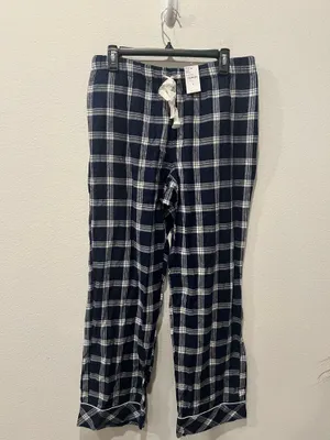 Lands End Navy and White Plaid PJ Pants thumbnail 1
