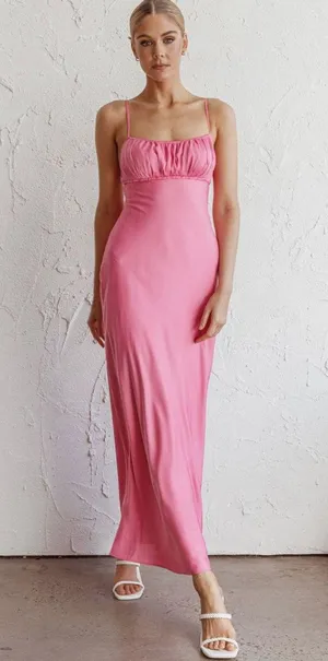 Selfie Leslie NWT HERE COMES THE SUN FROM ABOVE V-BACK MIDI DRESS HOT PINK thumbnail 1