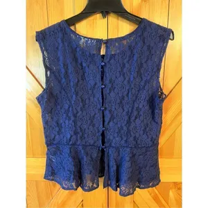 Cato Navy Blue Lace Sleeveless Top Button Up Back Size XL (3829) thumbnail 4