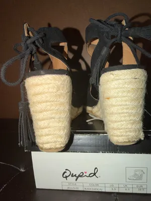 Qupid jello-02 black suede lace up platform wedges Espadrille 8.5 thumbnail 5