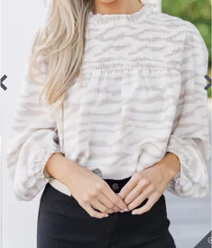 Shop the Mint Raise Your Standards Taupe Brown Zebra Print Blouse thumbnail 1