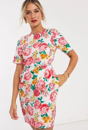 ASOS DESIGN Wiggle Mini Dress Floral Print NWT | Bright Summer Dress thumbnail 1