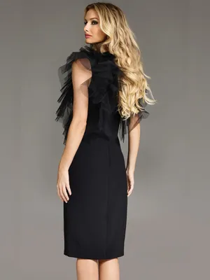 Jovani Sheath Dress with Layered Tulle Shoulders 43152 LBD thumbnail 3