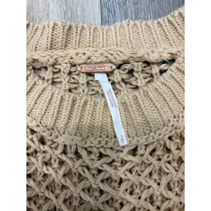 Free People Womens Open Knit Sweater Small Beige Tan Lightweight Boho Pullover thumbnail 2