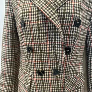 Brown and pink plaid double breast blazer jacket size 0 thumbnail 5