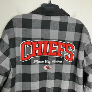 Kansas City Chiefs flannel‎ jacket black gray buffalo plaid women’s size large thumbnail 10