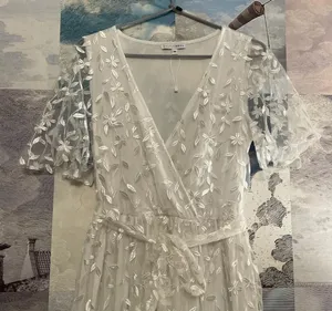 Baltic Born Katya White Embroidered Floral Maxi Dress M Wrap Bridal Maternity thumbnail 1