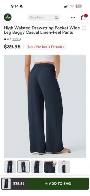 Halara High-Waisted Drawstring Pocket Wide Leg Baggy Casual Linen-Feel Pants thumbnail 5