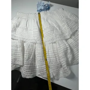 Aerie White Tiered Ruffle Mini Skirt Lace Trim Textured Crinkle Size‎ Medium thumbnail 6