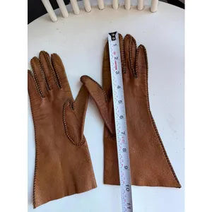 Vintage Caramel Brown Leather Gloves with Decorative Stitching thumbnail 5