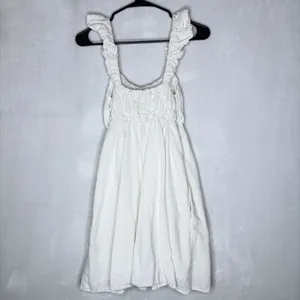 Abercrombie & Fitch White Smocked Ruffle Strap Linen Blend Mini Dress thumbnail 9