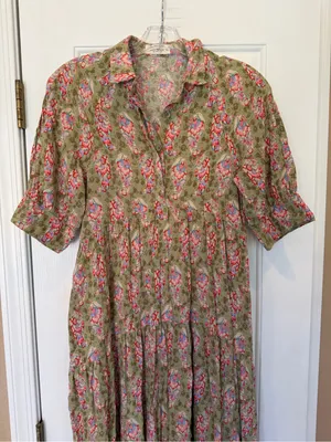 Natural Life Long Maxi Floral Cottage Core Dress XS Prairie Feminine Short Sleev thumbnail 2