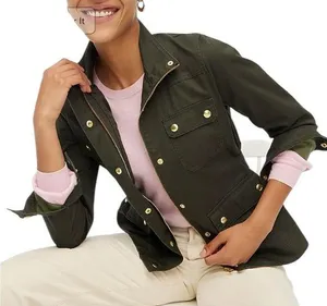 J. Crew Relaxed Boyfriend Field Jacket Olive Green w/ Gold Hardware W1076 Sz S thumbnail 1