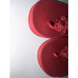 Fitflop‎ Sandals Deco Cha Cha Red Beaded Toe Thong Wedge T Strap Sandal Size 7 Z thumbnail 7