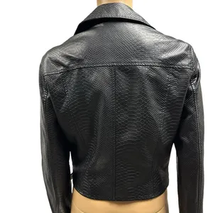Copperose Crocodile Embossed Black Faux Leather Moto Zip Up Jacket Womens Medium thumbnail 3
