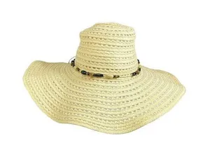 STRAW BIG RIM HAT W/ BEADS Beige‎ Tan Summer Beach Boho thumbnail 1